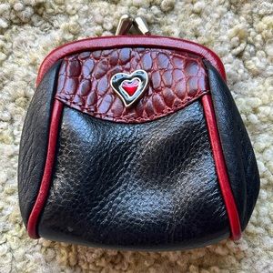 Brighton Black and Red Leather Kiss-Lock Coin Purse with Heart Charm